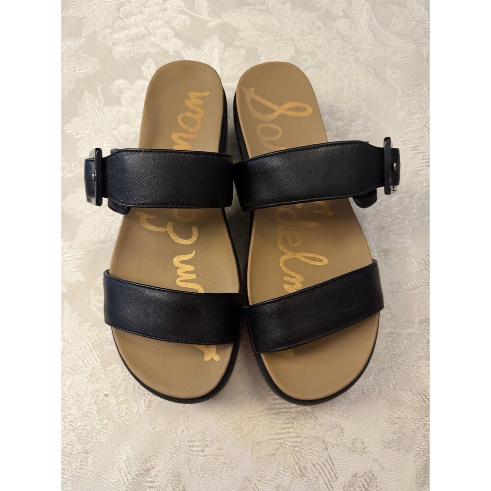 Sam Edelman Agustine  Black Two-Strap  Platform Sandal Women's Leather Size 7